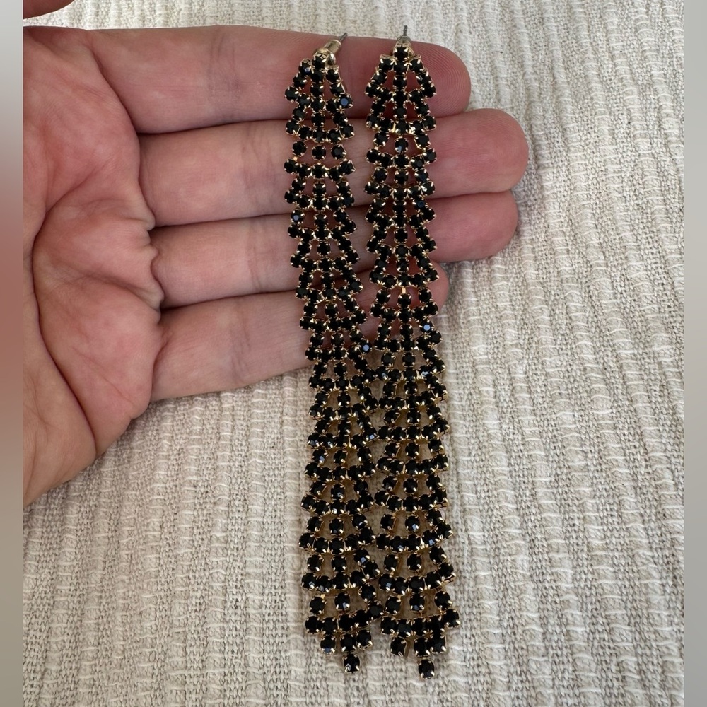 Club Monaco Elegant Black and Gold Dangle Earrings